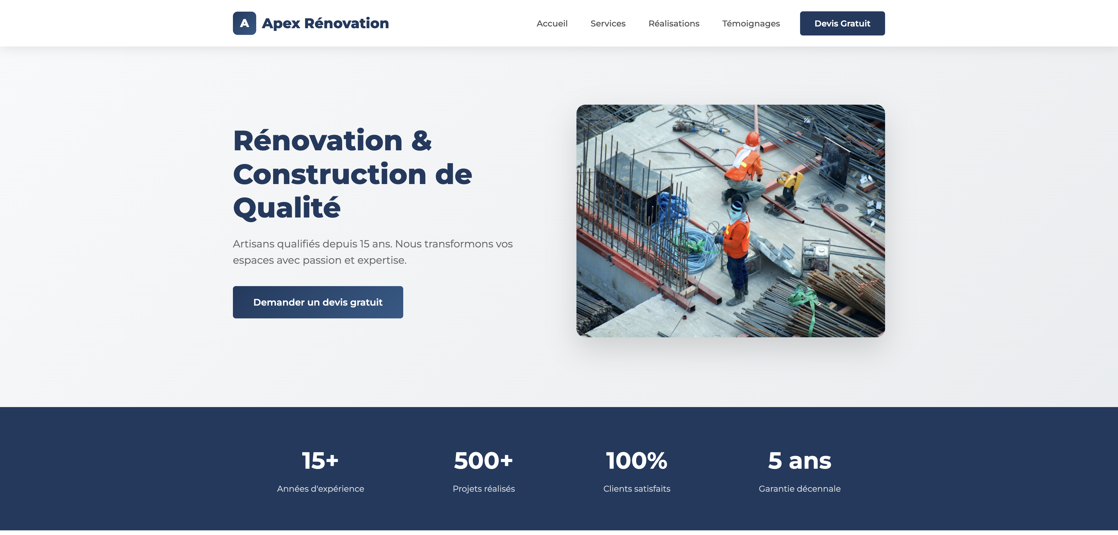 Site professionnel rénovation bâtiment Apex - Agence web