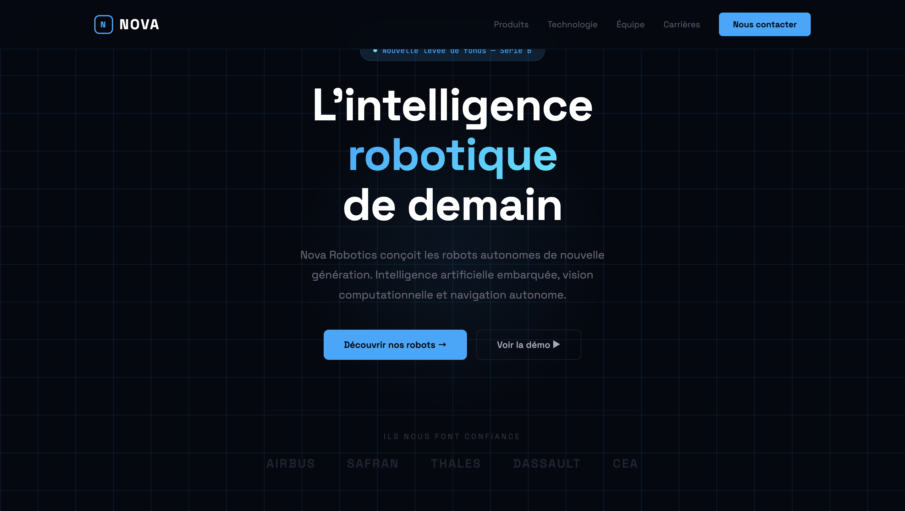 Site startup tech Nova Robotics - Design futuriste et innovation